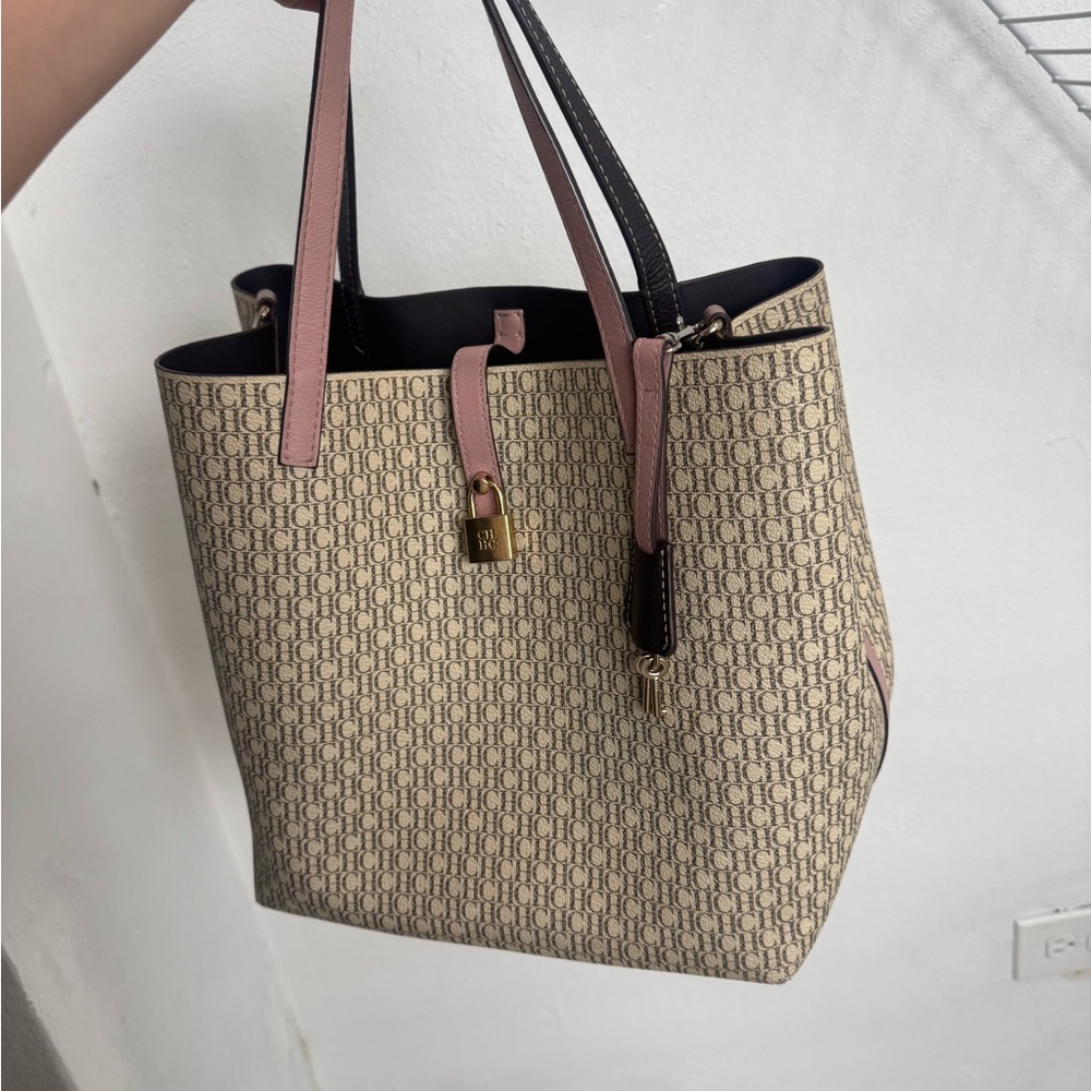 Carolina Herrera Beige and Pink Tote Bag